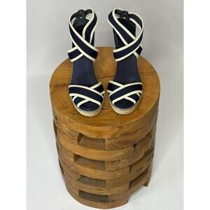 Tory Burch Nautical Stripe Wedge Sandals Rope Heel Size 7B